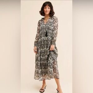 Anthropologie The Marais in Black & White Rabbit Print Chiffon Maxi Dress - 🖤 🐇